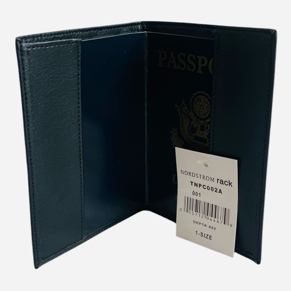 NIB Black Leather Passport Holder NORDSTROM Penguin Logo Travel Passport Case - Picture 4 of 6